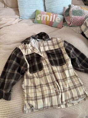 Princess Polly Plaid Sherpa-Lined Jacket - Cream & Brown